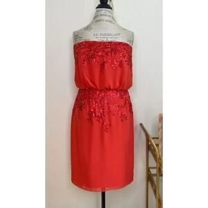 PRONOVIAS NWT Red Strapless Midi Chiffon Dress US 10